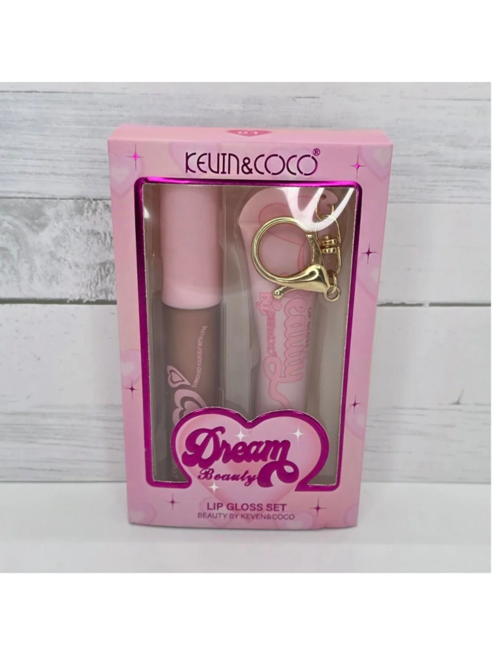 Kevin & Coco pink lip gloss set with keychain